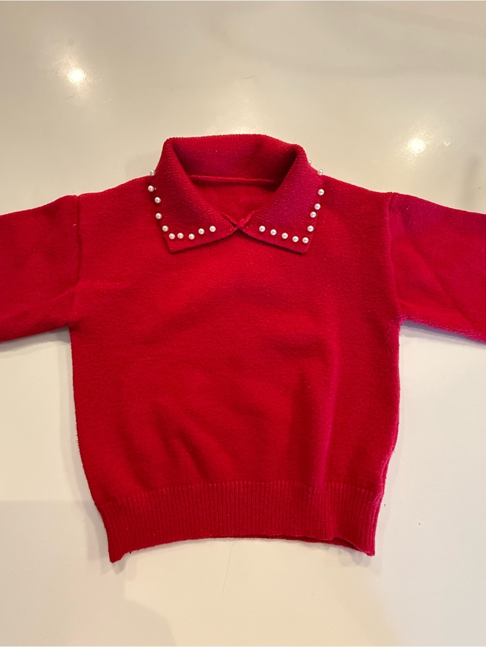Red Pearl Collar Knit Pullover Jumper Sweater